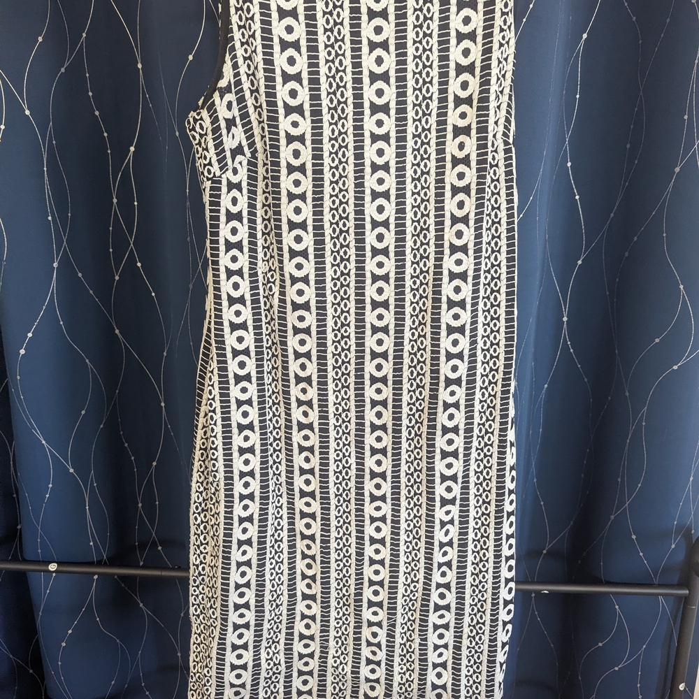 Calvin Klein Black and White Embroidered Overlay Dress